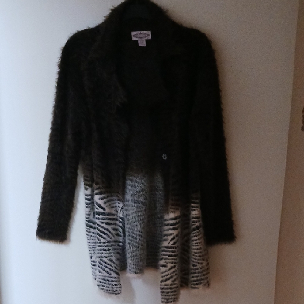 Women's Dark Brown and Zebra-Print Cardigan